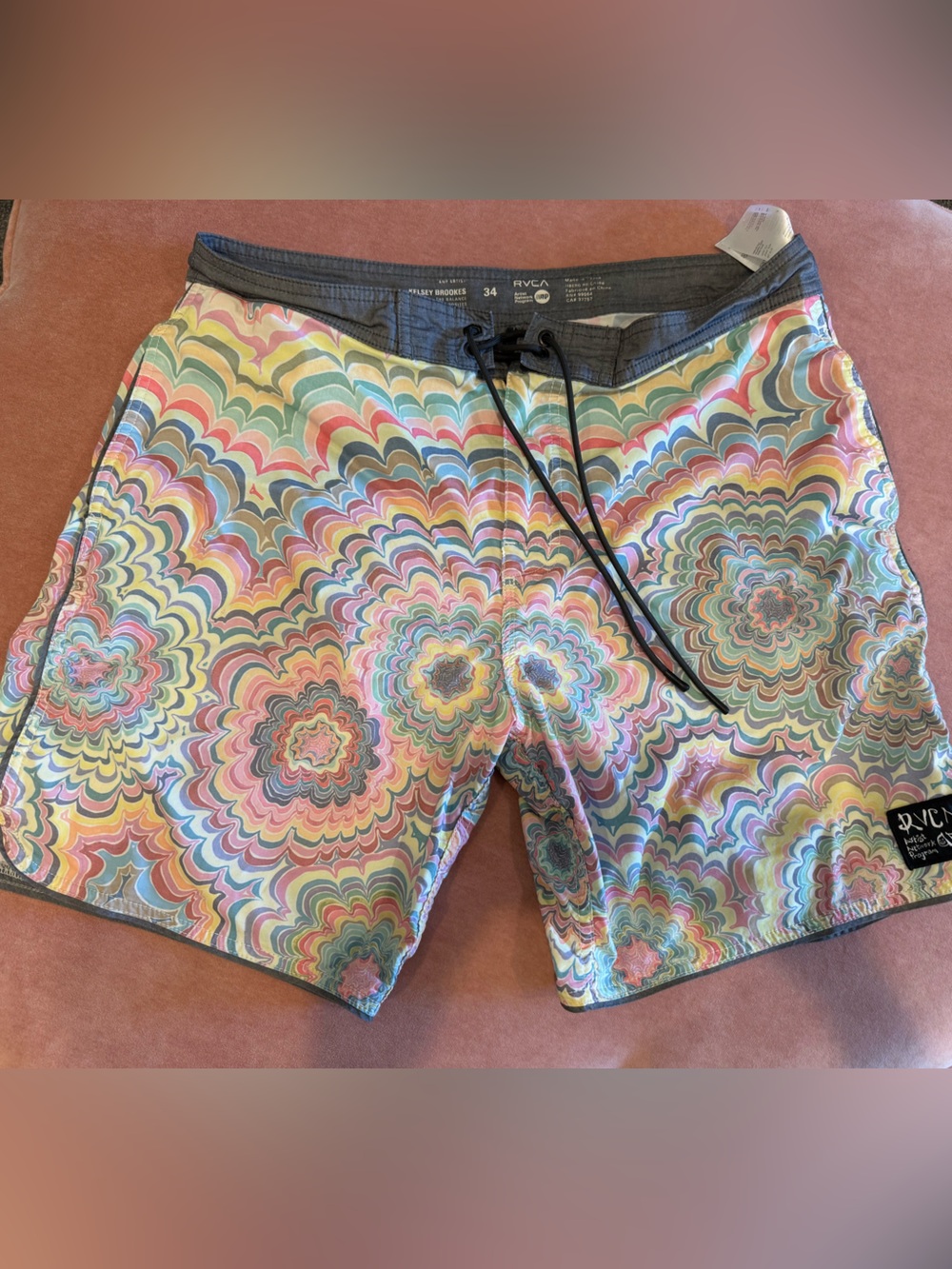 RVCA Multicolor Retro Swirl Shorts with Black Trim